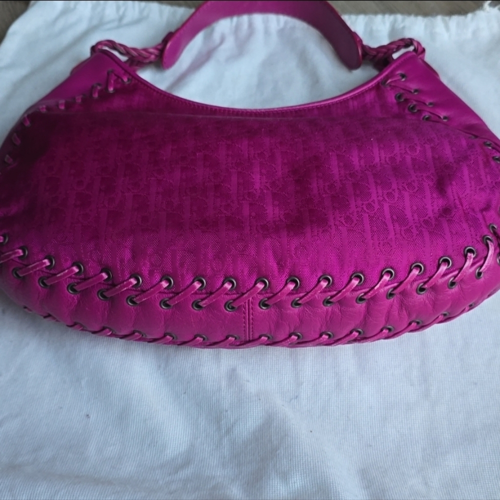 Christian Dior Magenta Oblique Monogram Canvas and Leather Trim 2007 Hobo Bag - Picture 6 of 12